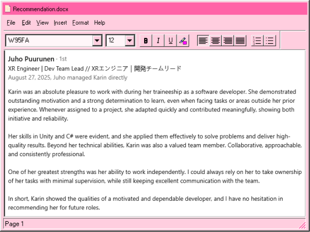 Recommendation Window